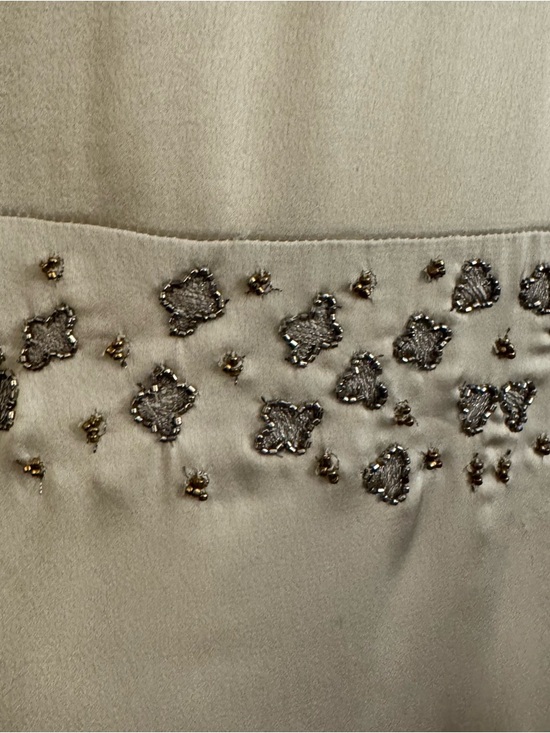 Zara Embroidered Mini Dress Pearl Gray XS Beaded V-Neck - Picture 8 of 15